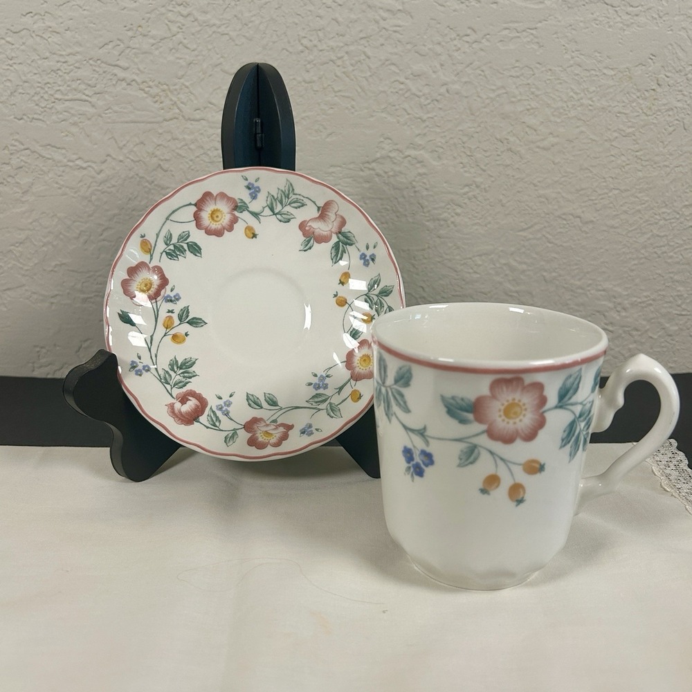 Set (2) Churchill Staffordshire England Briar Rose COFFEE CUPS w/Saucers Cottage